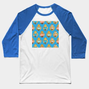 Mexican milagrito pastel colors blue sacred heart golden oaxaca folk art elegant seamless pattern Baseball T-Shirt